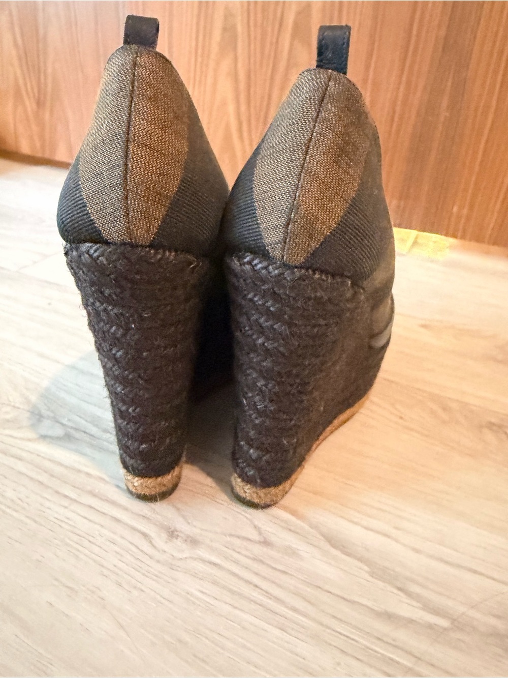 Fendi Black Leather Peep-Toe Platform Espadrille Wedges - Picture 3 of 6